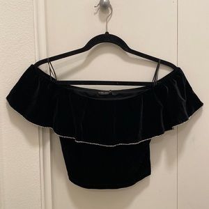 Bershka black velvet off-shoulder top